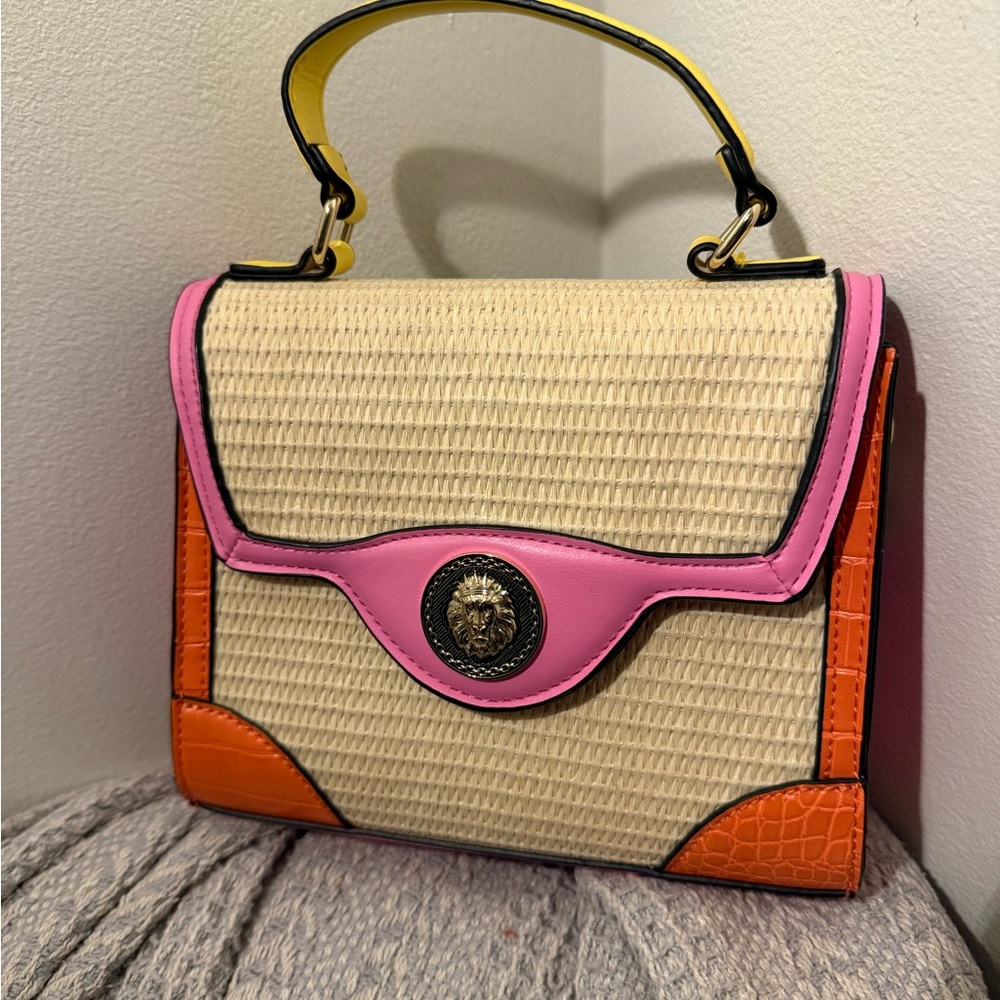Aldo Colorblock Woven Straw Bag w/ Chain - Picture 2 of 10